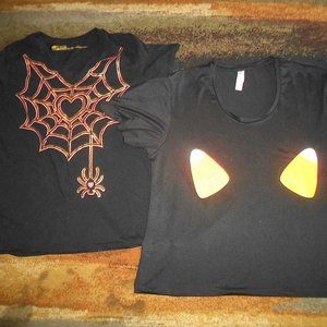 (2) HALLOWEEN TOPS BLACK SHORT SLEEVE GRAPHIC T SHIRTS-WOMENS PLUS SIZE 16-18 1X